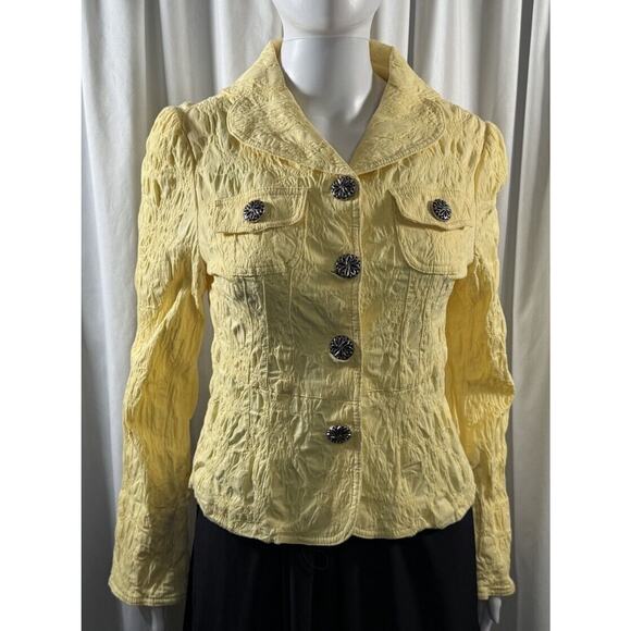 Aspenny Vintage Textured Large Buttons Bell Sleeves Blazer, Yellow, Sz: L, 78-32 - Picture 2 of 15